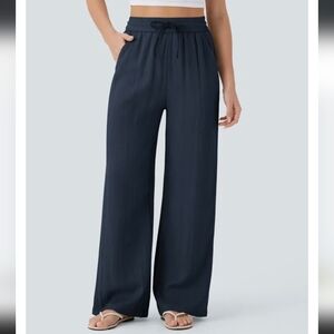 HALARA High Waisted Drawstring Pocket Wideleg Women's Linen-feel NWT Medium Tall